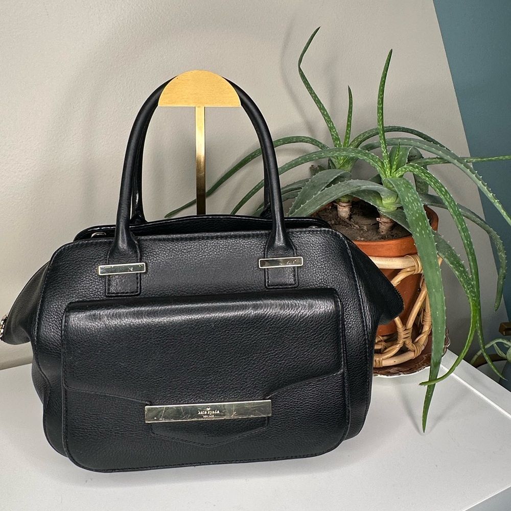 Kate Spade Black Leather Satchel Tote Gold Hardware Pebbled Cowhide Classic Bag